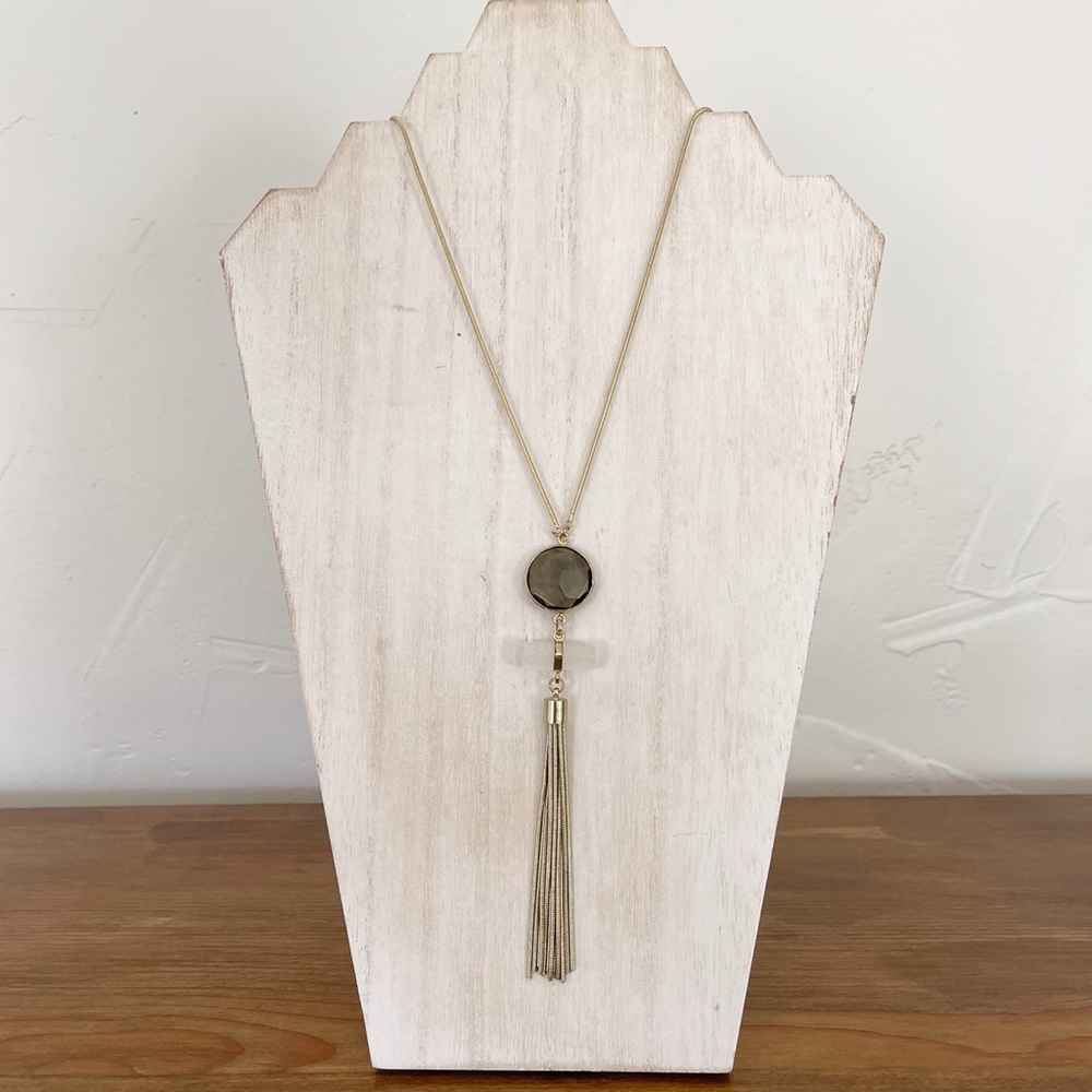 NWT LOFT Long Gold Gemstone Necklace with Tassel